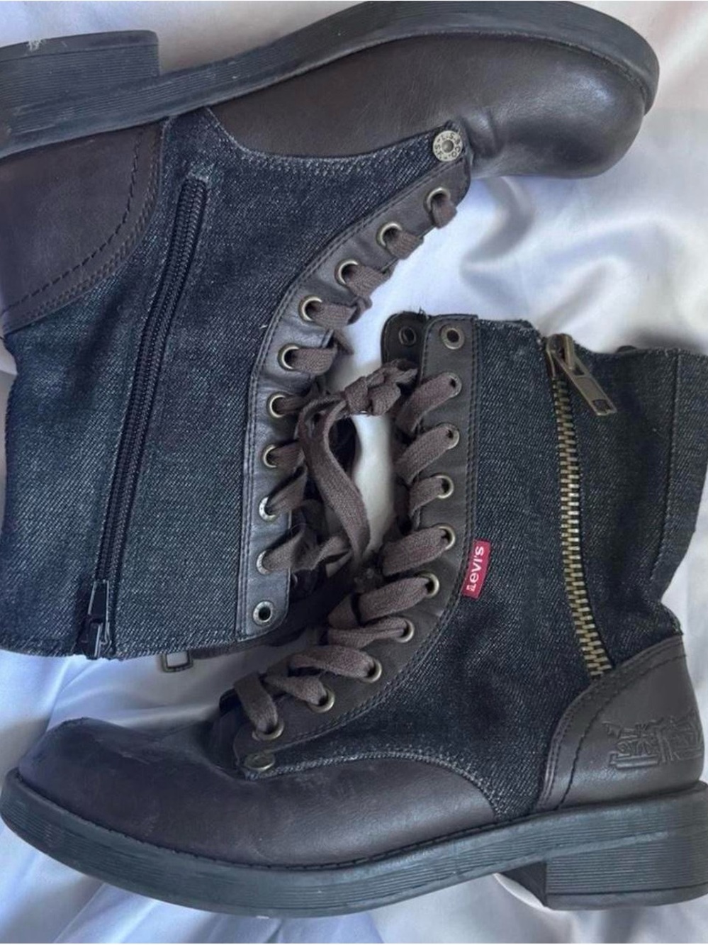 Modern Vintage Levi's Black Denim & Leather Combat Boots